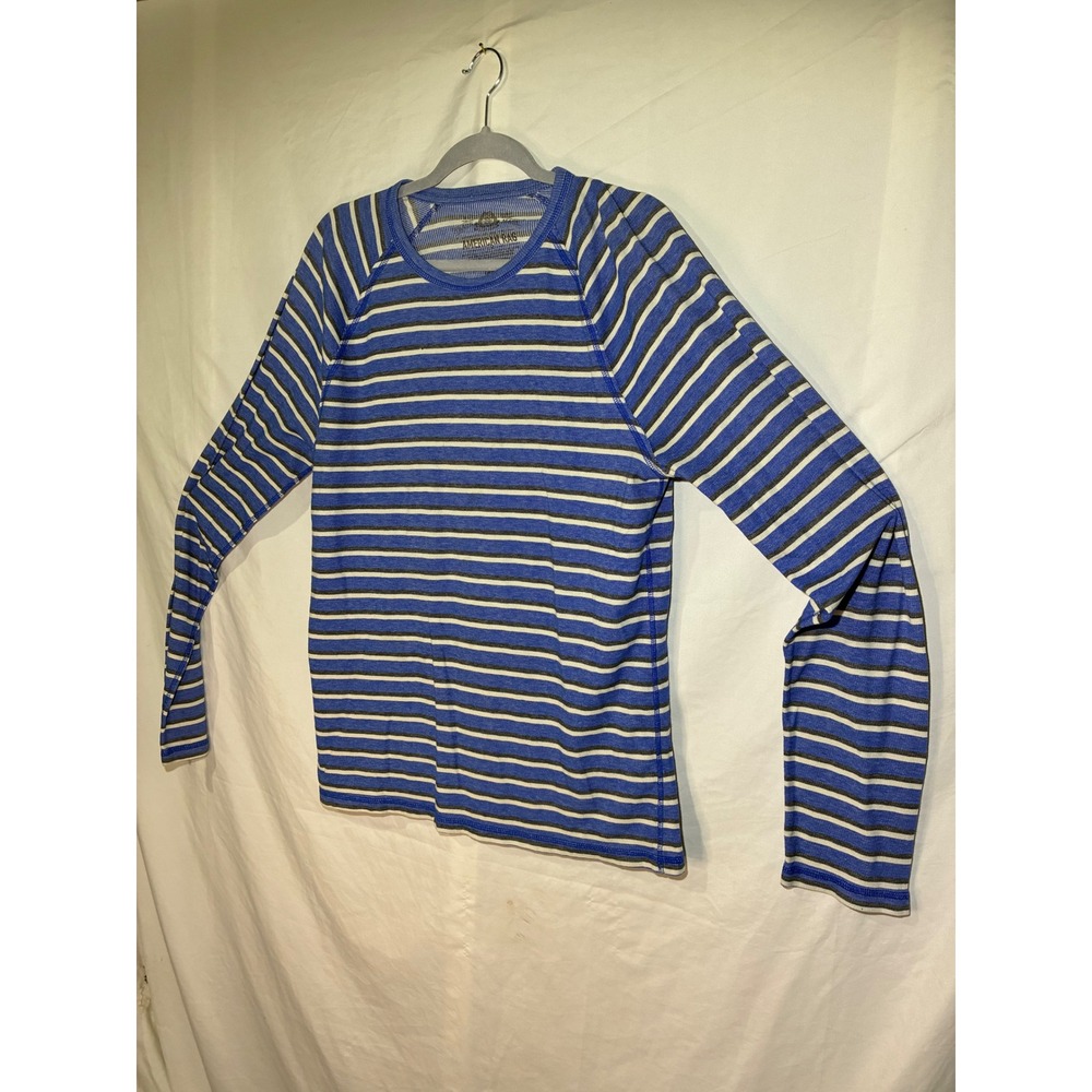 American Rag Mens Blue Striped Waffle Knit Thermal Long Sleeve Shirt Large